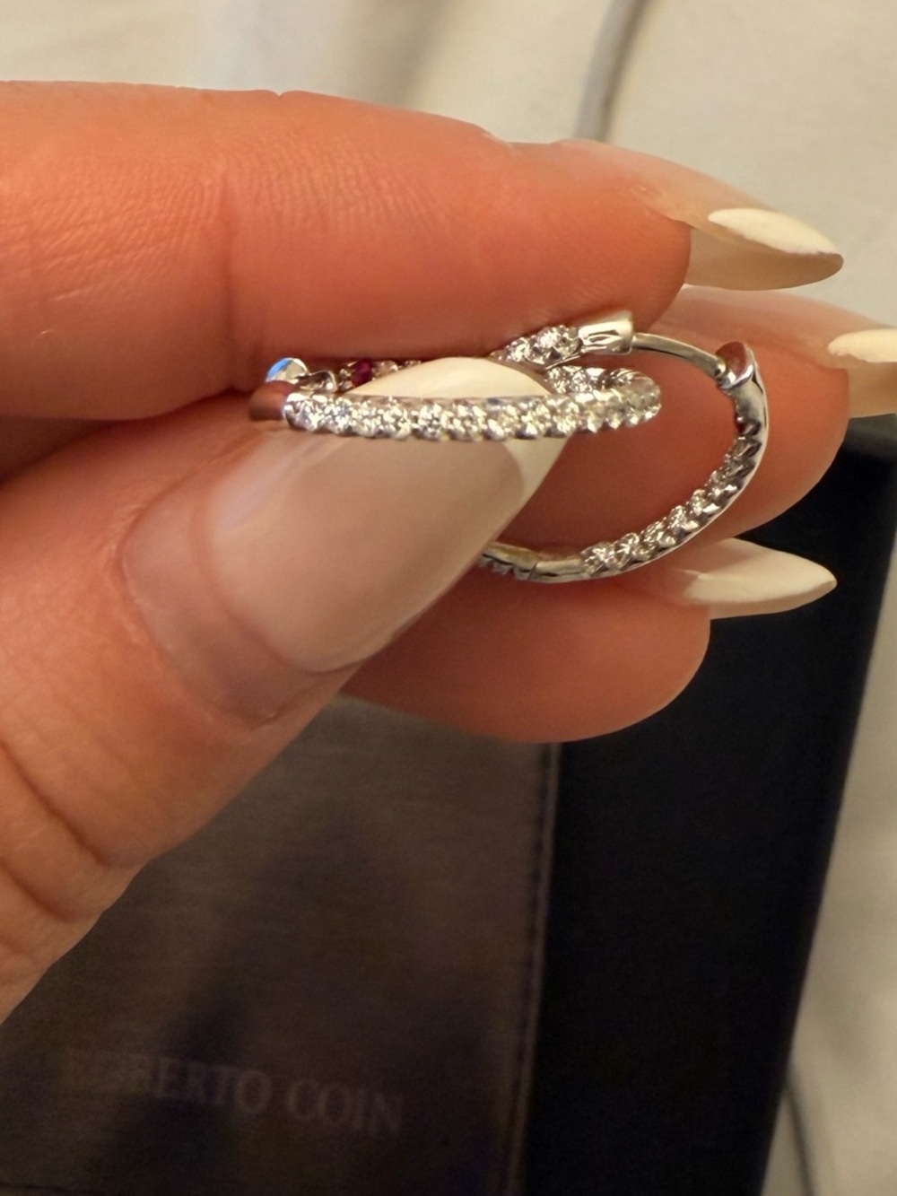 Authentic Roberto Coin White Gold Diamond Hoop Earrings - Picture 4 of 5
